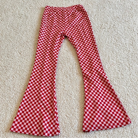 SO Red and White Checkered Stretchy High Rise Flare Pants Size Medium - Picture 4 of 7